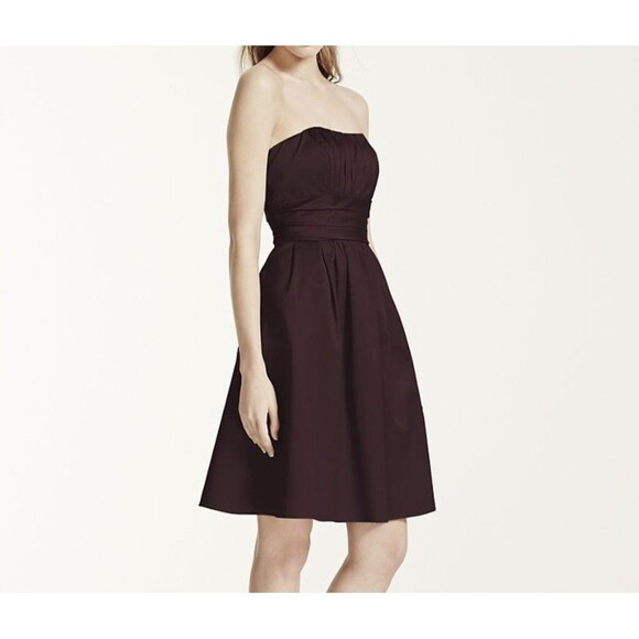 Davids Bridal Plum Strapless A Line Dress Womens Size 4 Sweetheart Wedding Guest - Picture 12 of 12